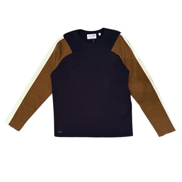 Lacoste Color Block CrewNeck Sweater Blue Brown Pullover Size 38 Wool Blend - Picture 3 of 10